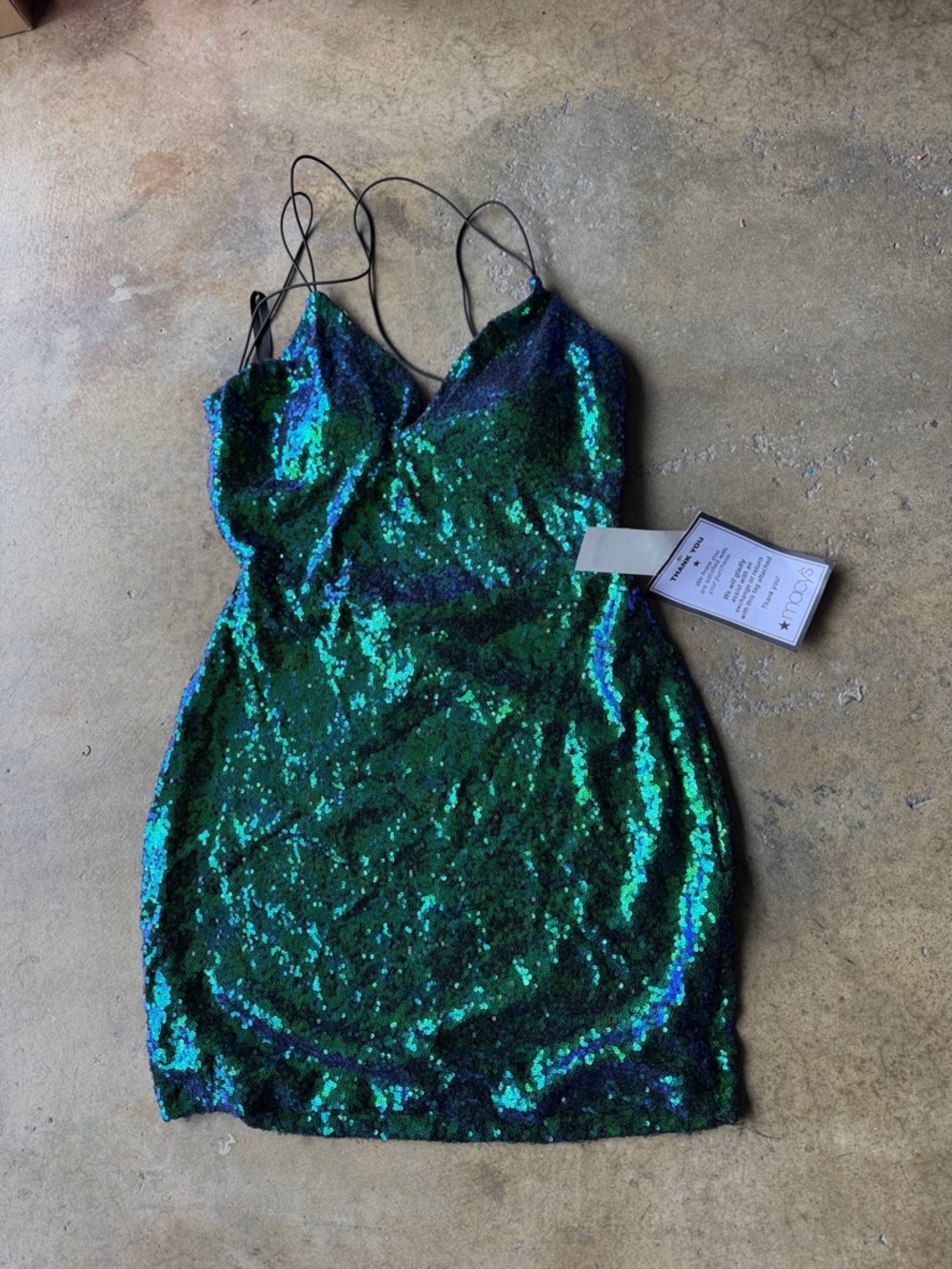 Sequin Bodycon Mini Dress with Spaghetti Straps - Green